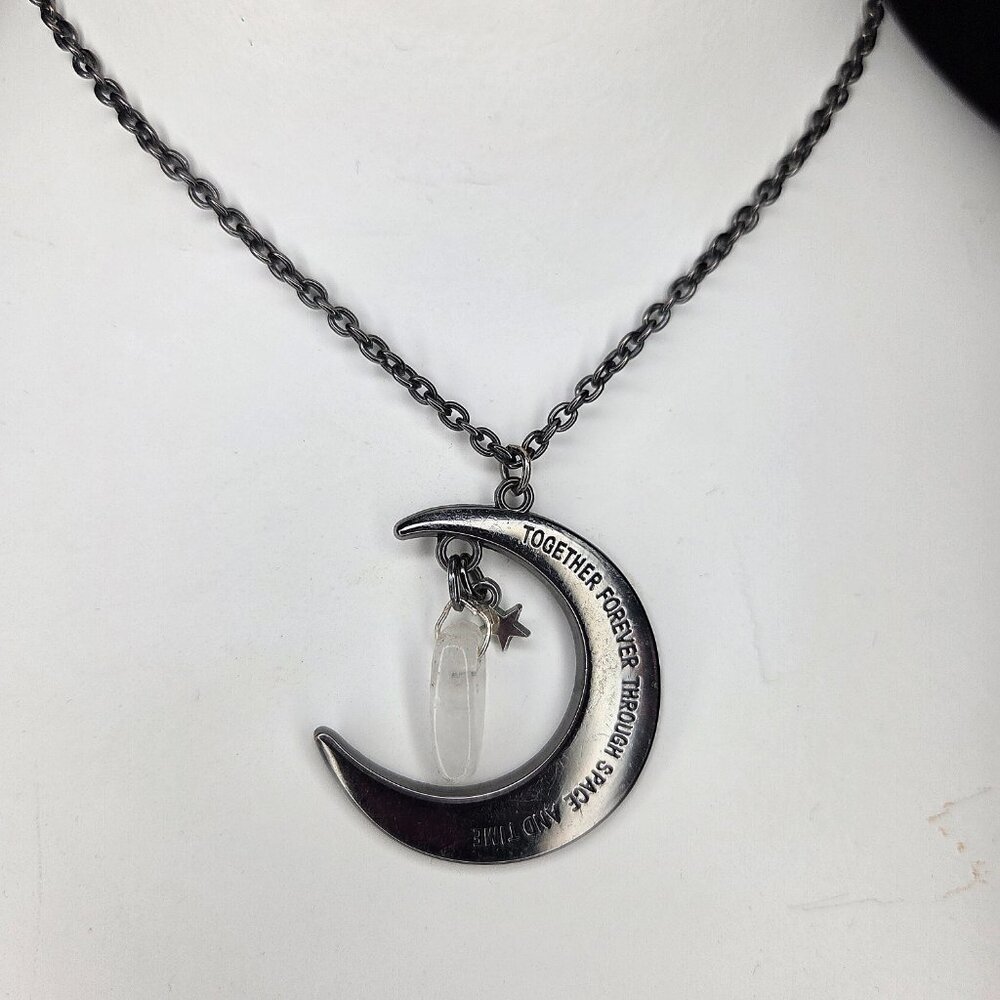 Morganite Gemstone Chain Necklace with Engraved Silver Moon Pendant